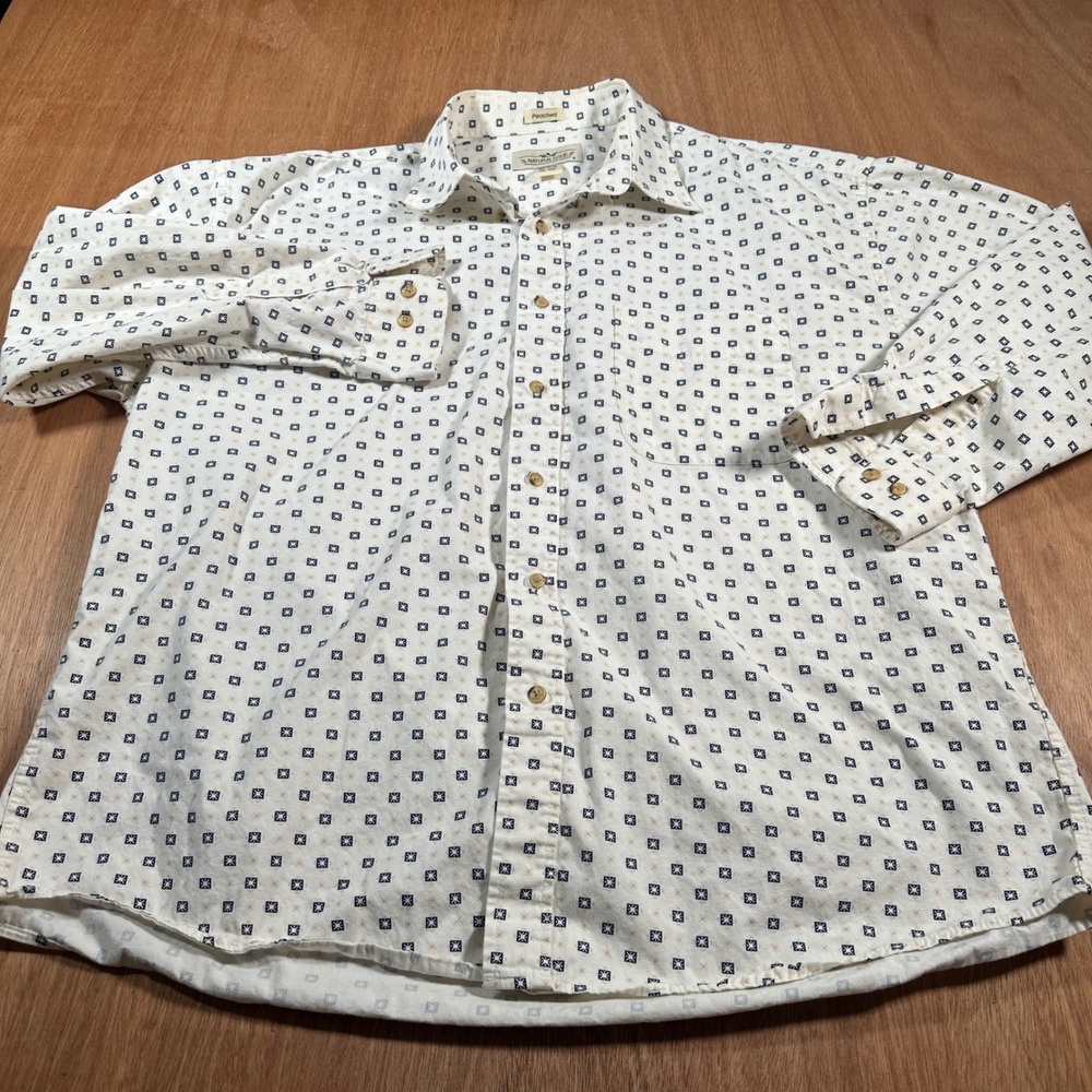 Natural Issue Button Down Shirt Mens XL White Geometric Peached Cotton LS